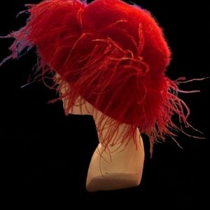 Soft Angora Red Hat with Feather Brim Like New